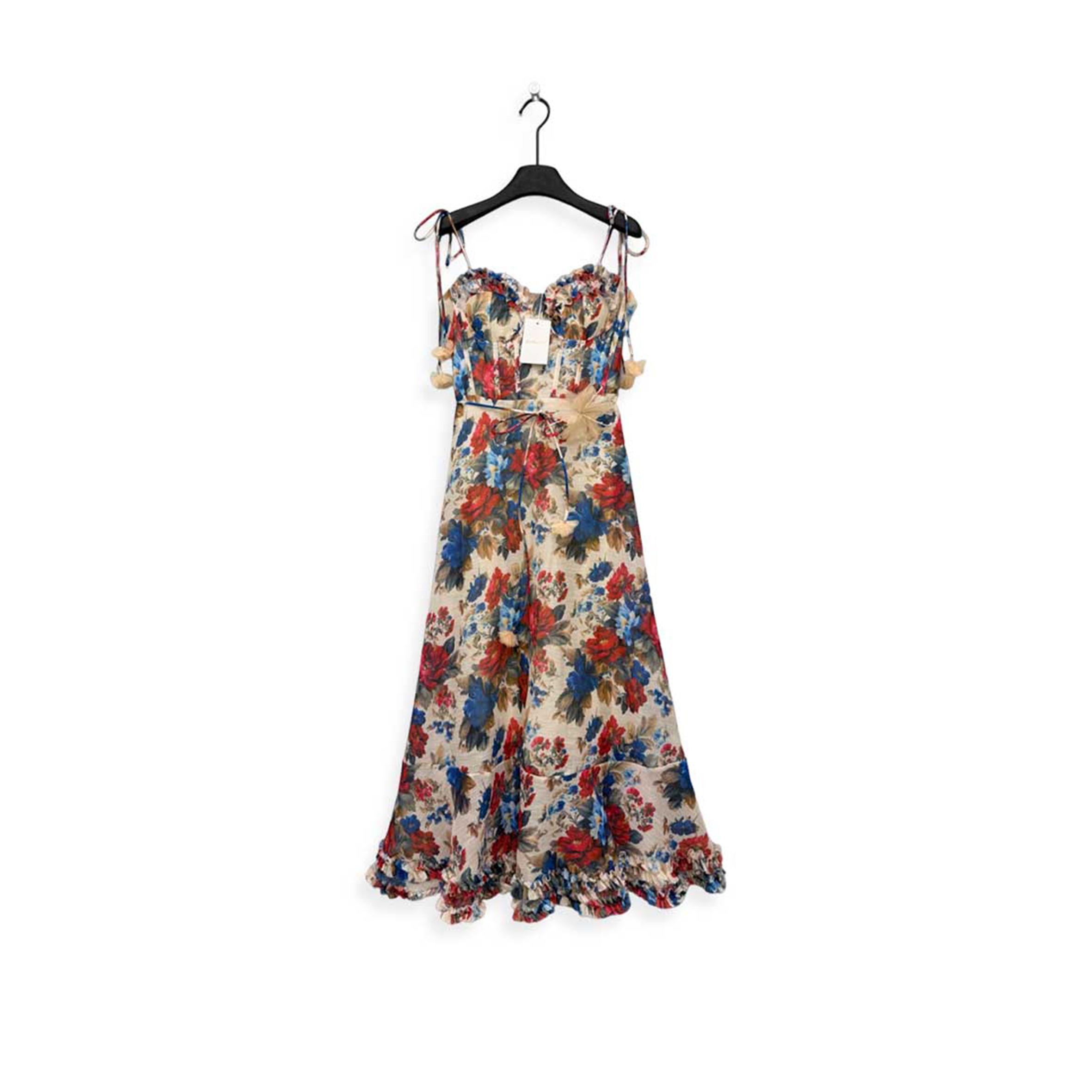 ZIMMERMANN LUNA FLORAL LINEN AND SILK MIDI DRESS 